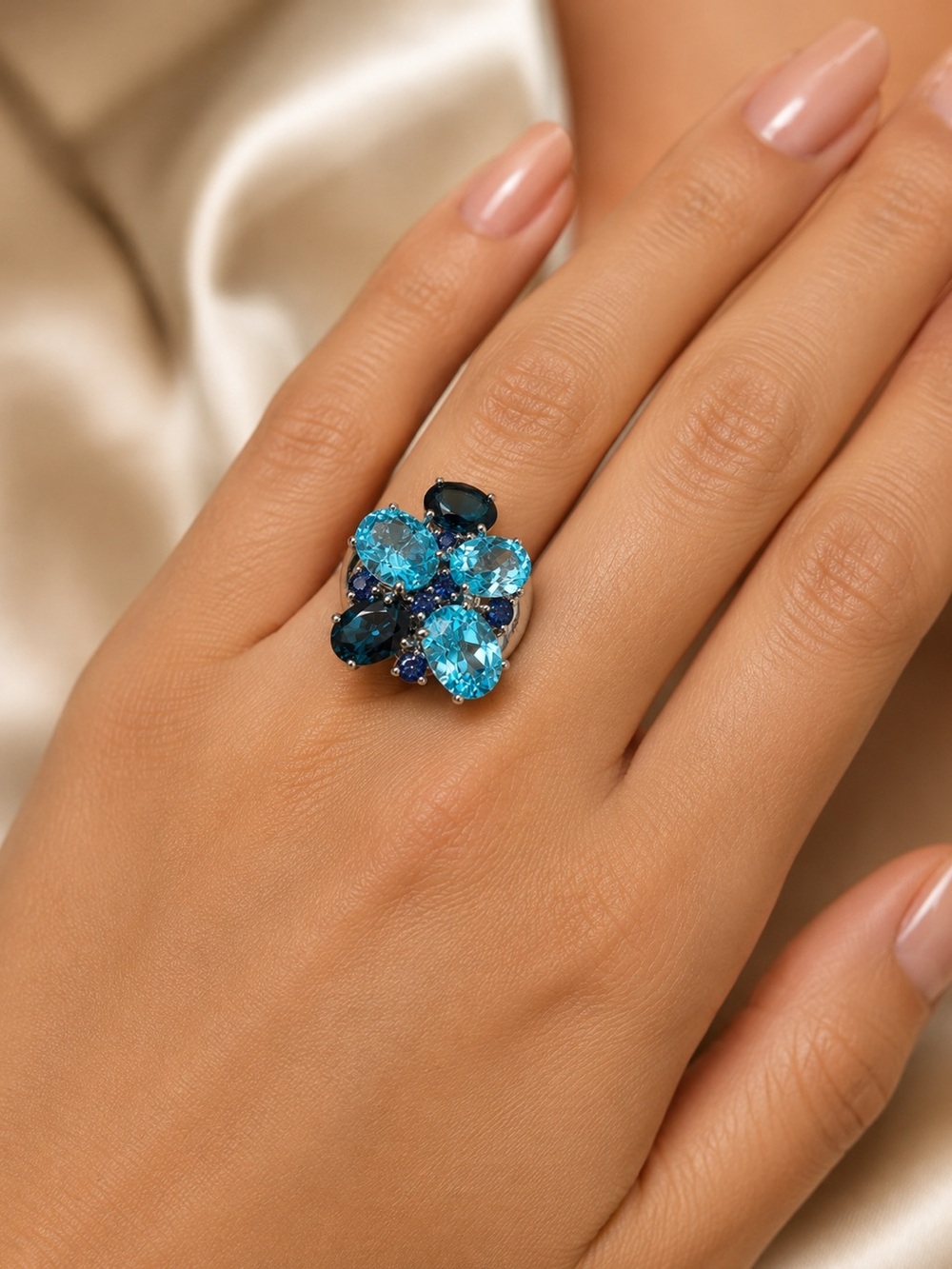 Effy 925 Sterling Silver Blue Topaz London Blue Topaziolite ladiesRing SZ 7 - Picture 5 of 5